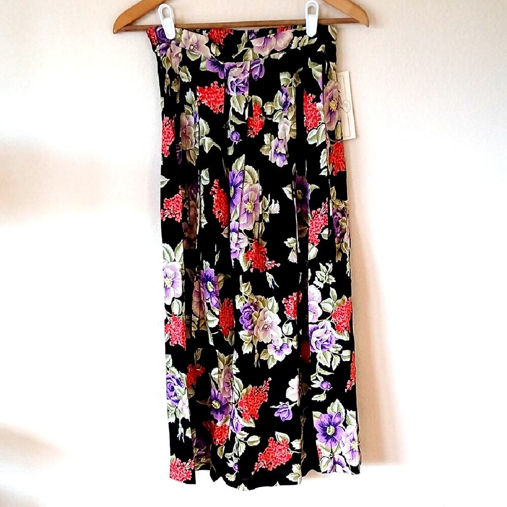 Vintage Deadstock Worthington Floral Pleated Skirt Elastic Waist 90s